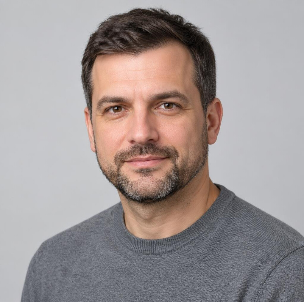 Studio portrait of a Croatian male data engineer